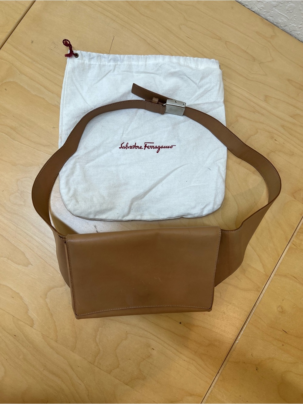 Salvatore Ferragamo Brown Leather Belt Bag with adjustable strap.